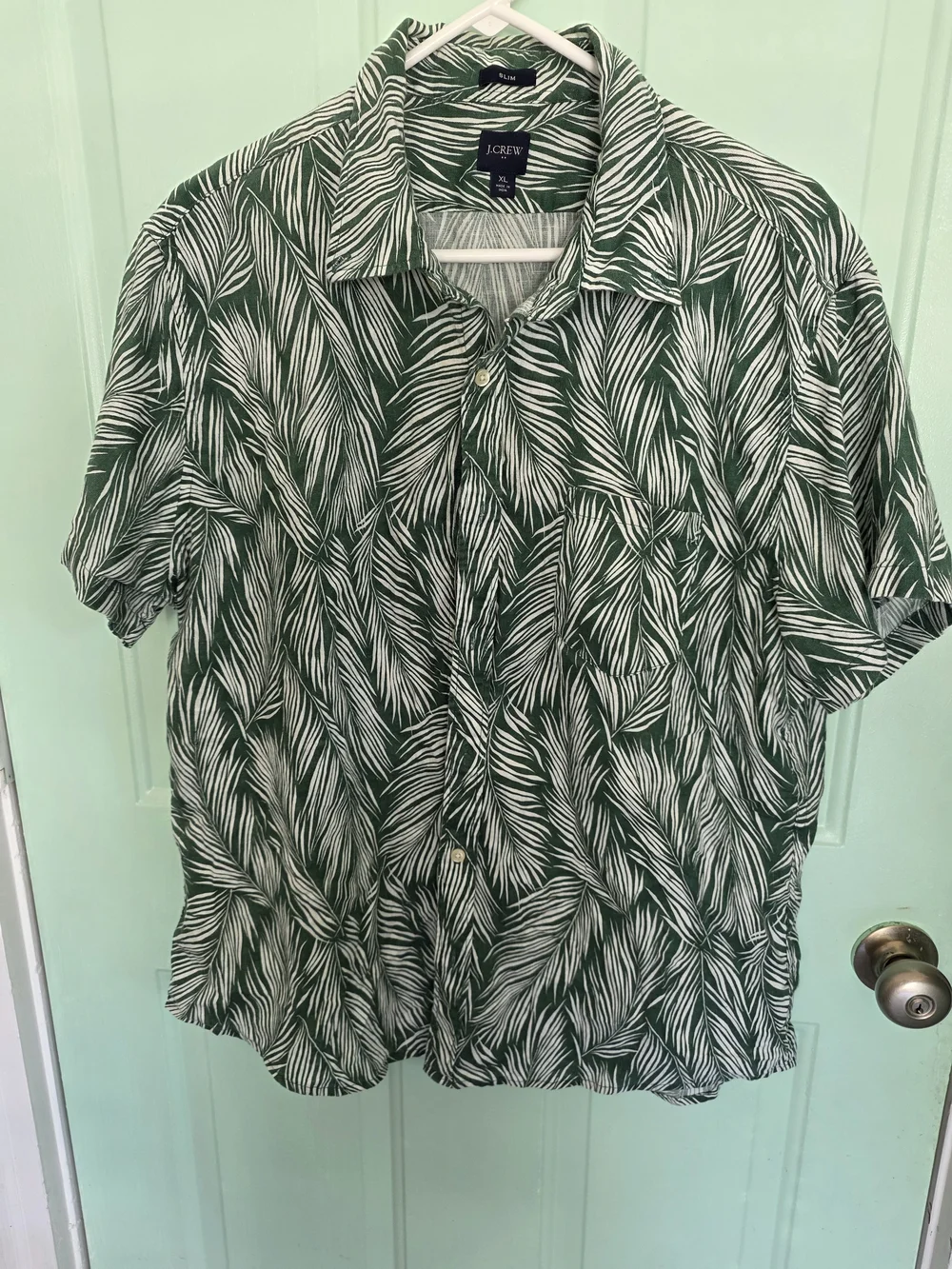 J. Crew Green Leaf Print Short-Sleeve Button-Up Shirt